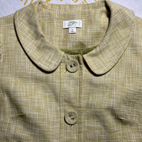 Ann Taylor Loft Tweed Blazer Jacket Yellow Size 8 3/4 Sleeves Button Front Women - Picture 2 of 10